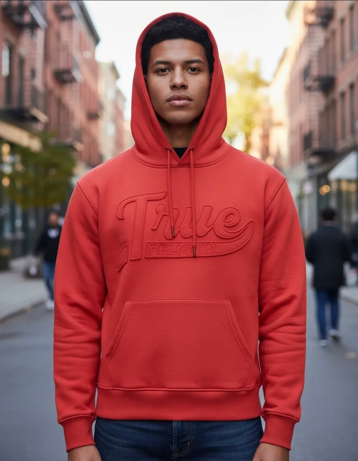 SUDADERA ROJA LETRERO AL FRENTE